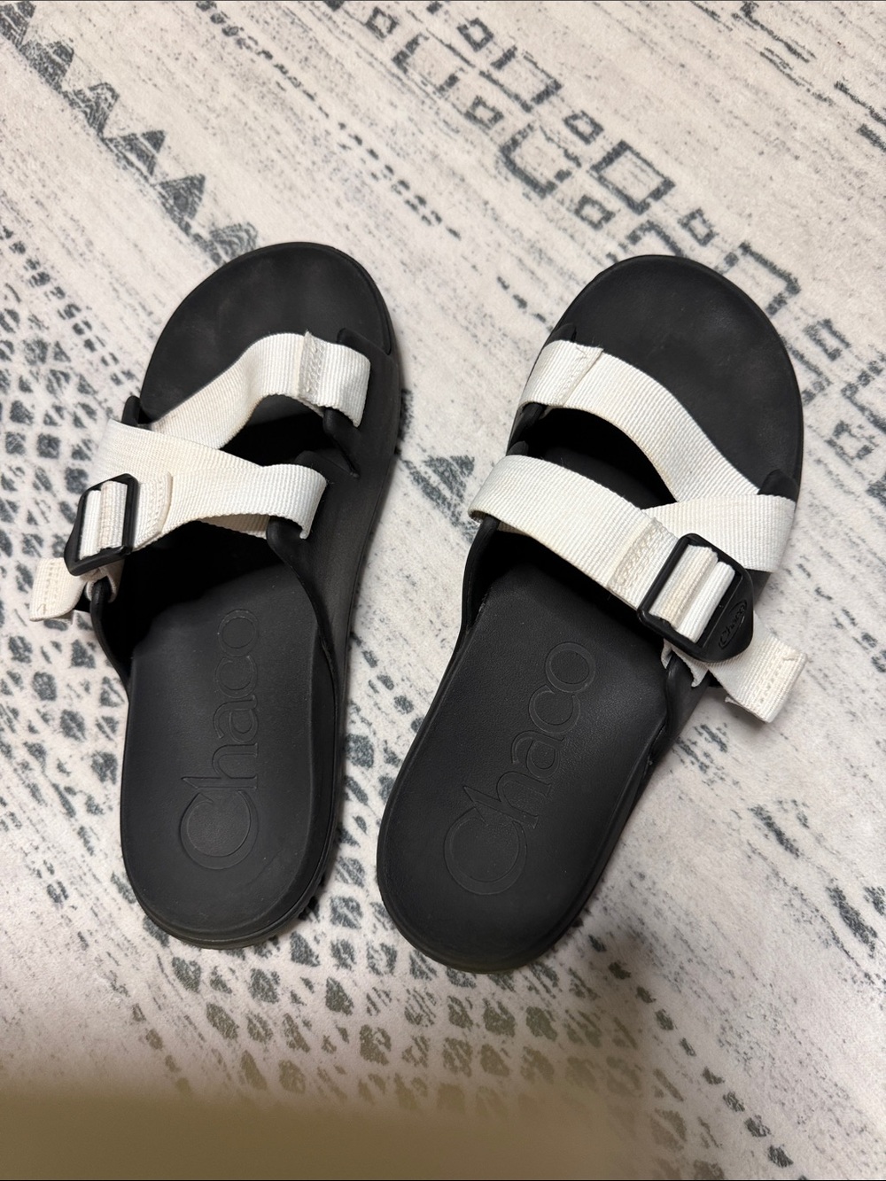 Chaco Women's Black Footbed White Strap Slide Sandals